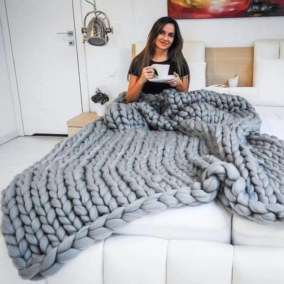 Chunky Knit Wool Throw Blanket Couch Bedding Interior Spaces
