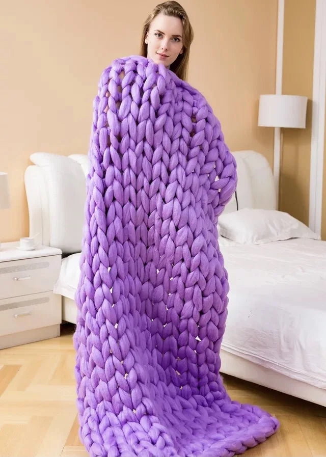 Chunky Knit Wool Throw Blanket Couch Bedding Interior Spaces