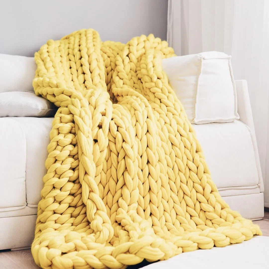 Chunky Knit Wool Throw Blanket Couch Bedding Interior Spaces