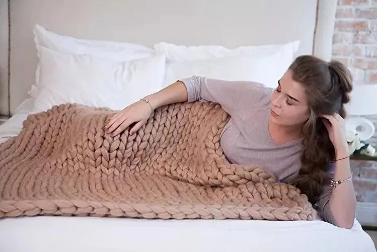 Chunky Knit Wool Throw Blanket Couch Bedding Interior Spaces