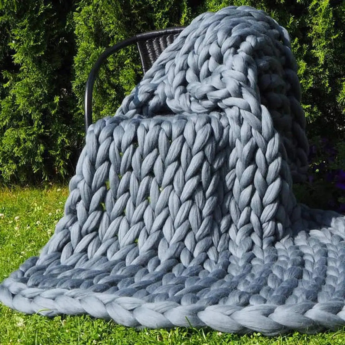 Chunky Knit Wool Throw Blanket Couch Bedding Interior Spaces