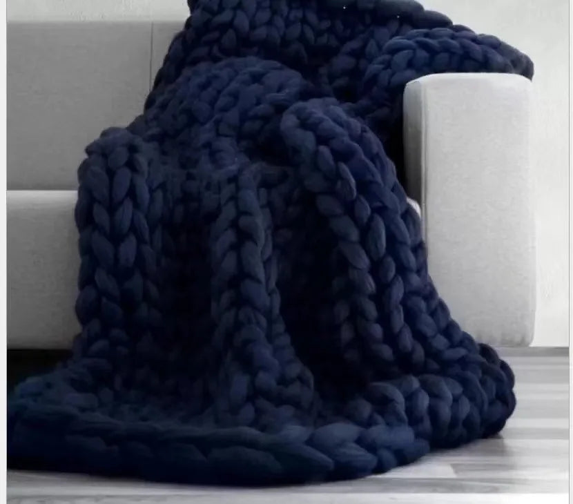 Chunky Knit Wool Throw Blanket Couch Bedding Interior Spaces