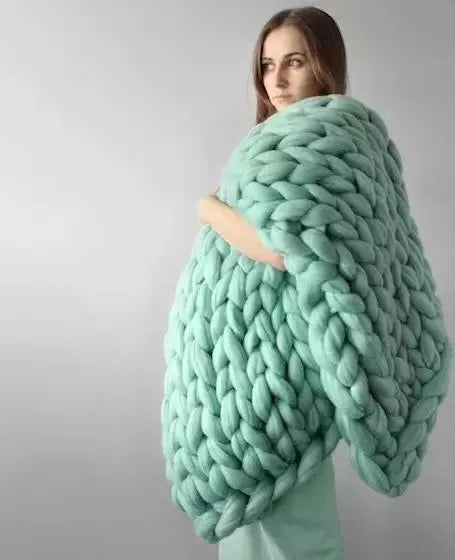 Chunky Knit Wool Throw Blanket Couch Bedding Interior Spaces