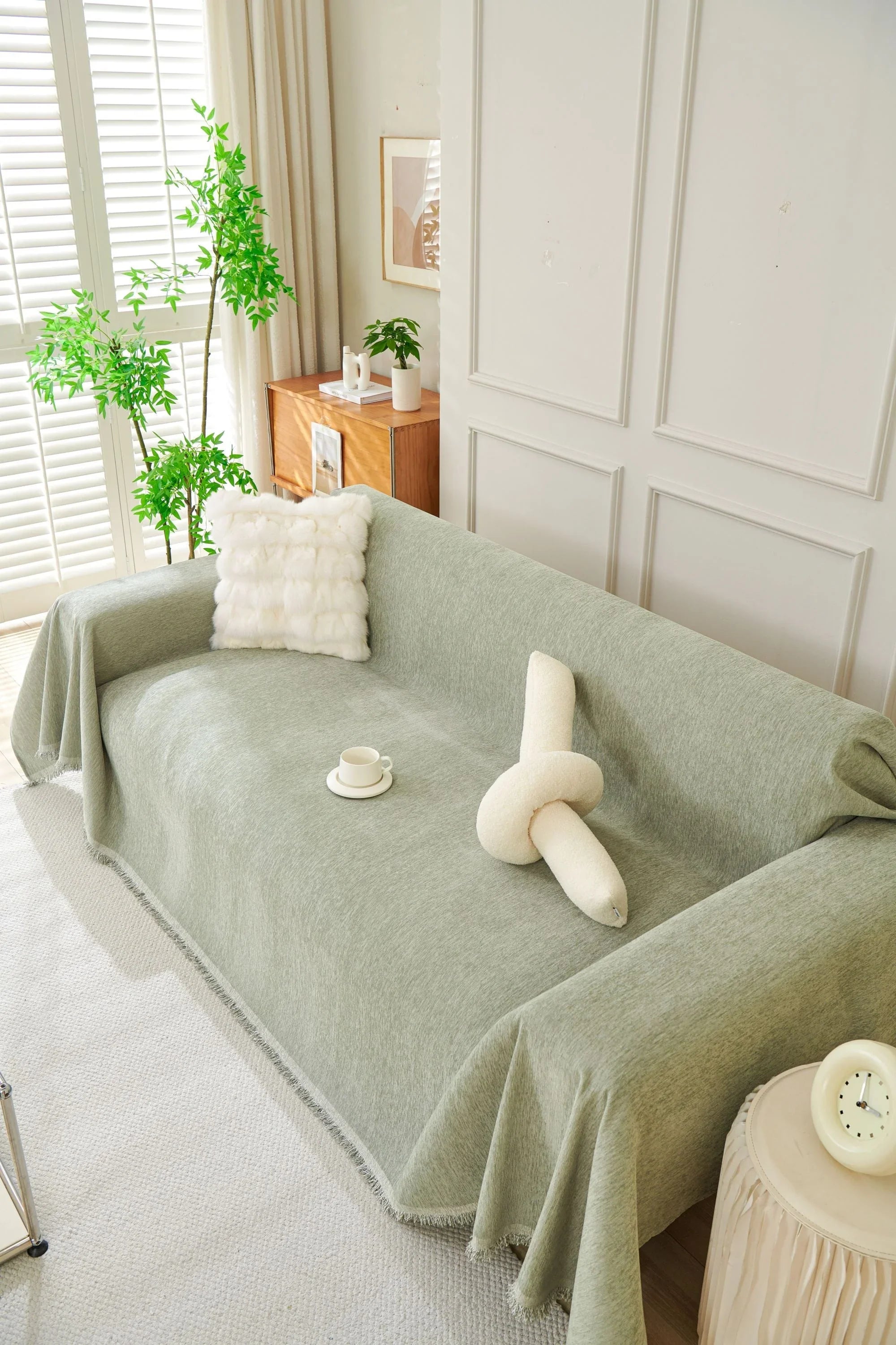 Sage Green Sofa Throw Machine Washable Double Stitching