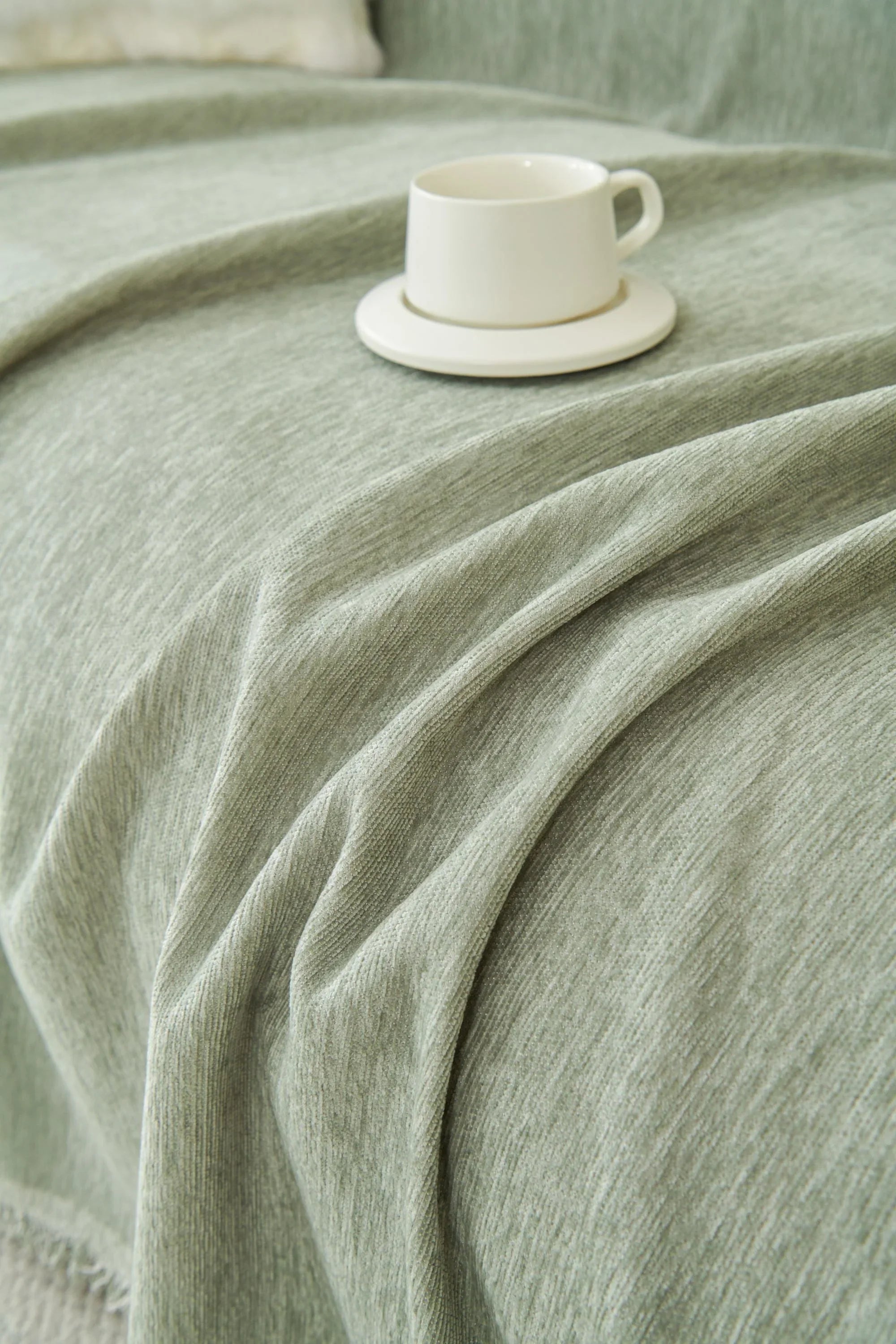 Sage Green Sofa Throw Machine Washable Double Stitching