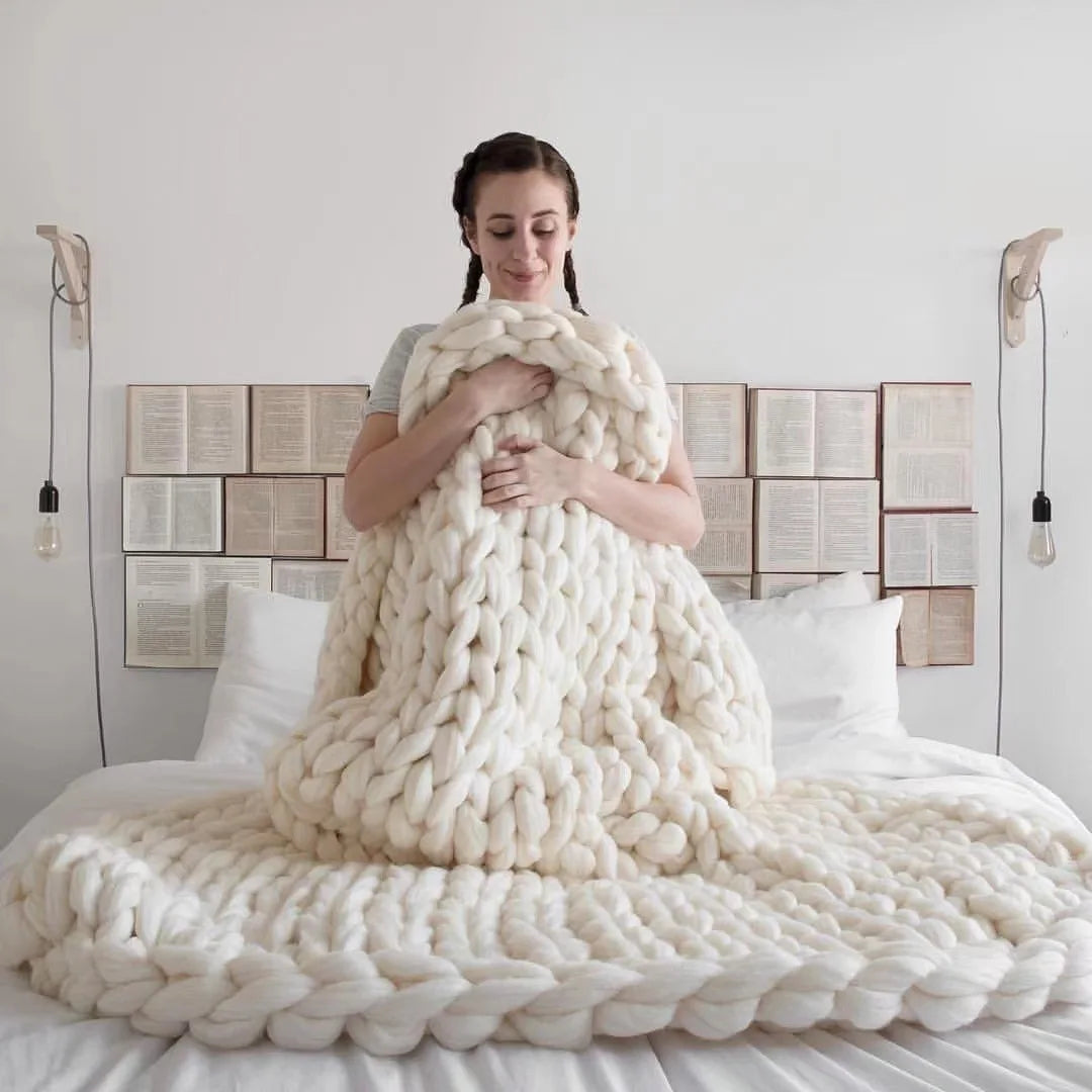 Chunky Knit Wool Throw Blanket Couch Bedding Interior Spaces