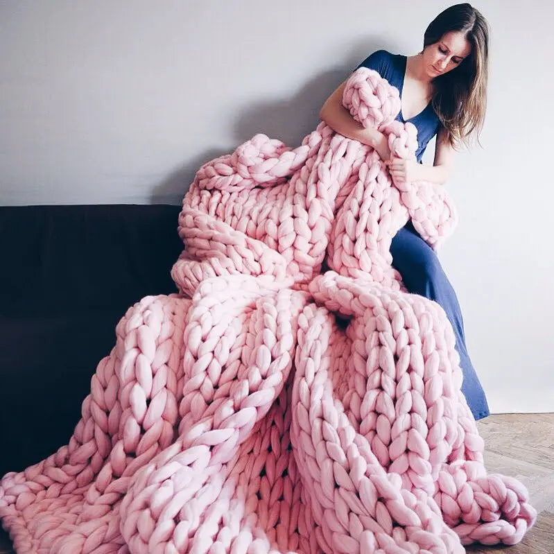 Chunky Knit Wool Throw Blanket Couch Bedding Interior Spaces