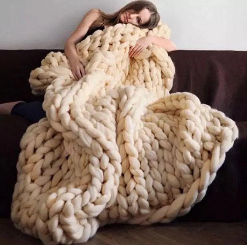 Chunky Knit Wool Throw Blanket Couch Bedding Interior Spaces