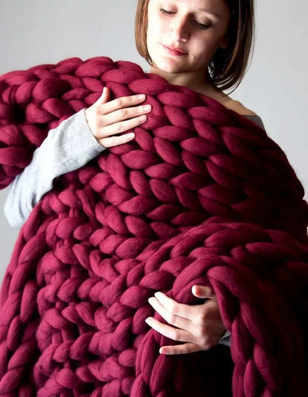 Chunky Knit Wool Throw Blanket Couch Bedding Interior Spaces