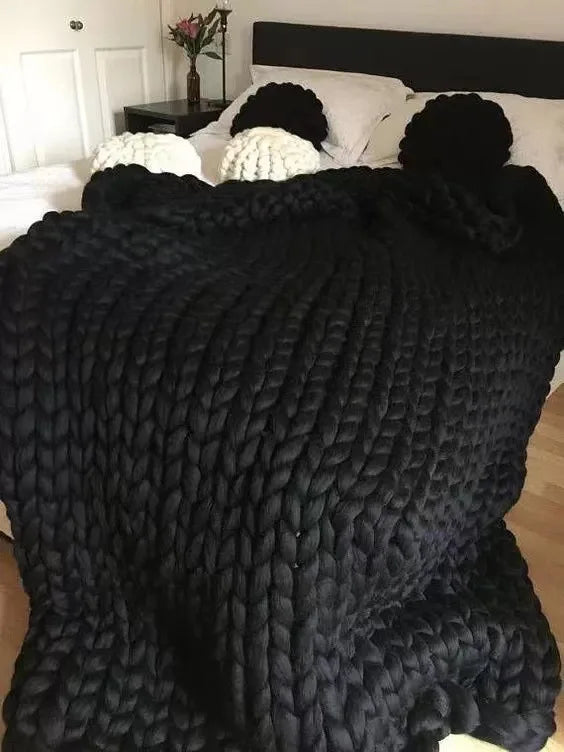 Chunky Knit Wool Throw Blanket Couch Bedding Interior Spaces