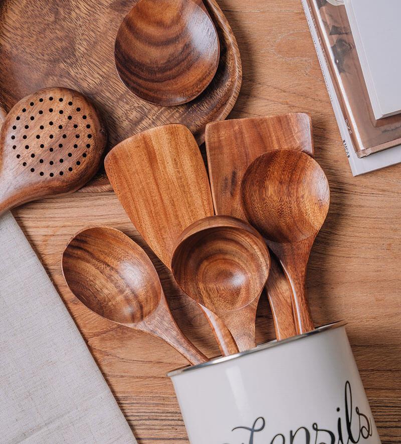 Teak Wooden Utensil Set with Multiple Pieces Options