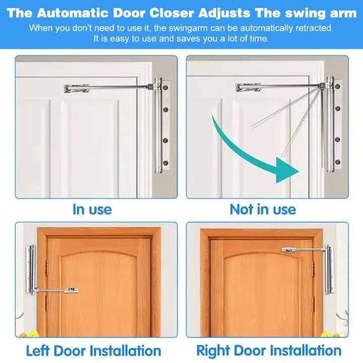 Stainless Steel Automatic Door Closer with Adjustable Screws