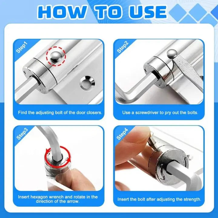 Stainless Steel Automatic Door Closer with Adjustable Screws