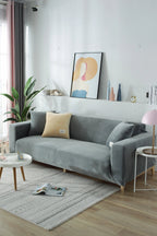 Stretch Sofa Cover Velvet Light Grey One to Four Seater