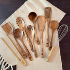 Teak wood kitchen utensil set ten piece assortment