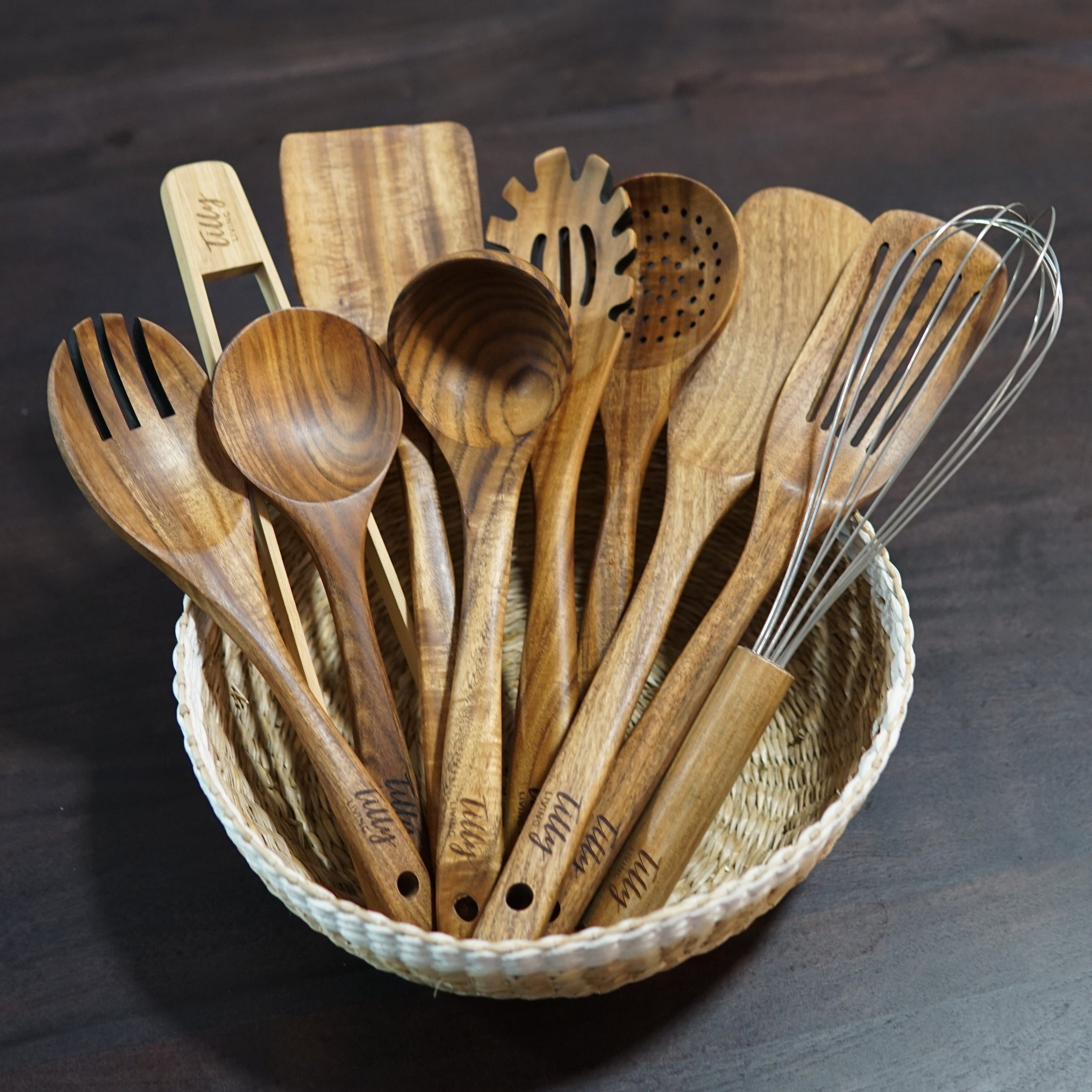 Teak wood kitchen utensil set ten piece assortment
