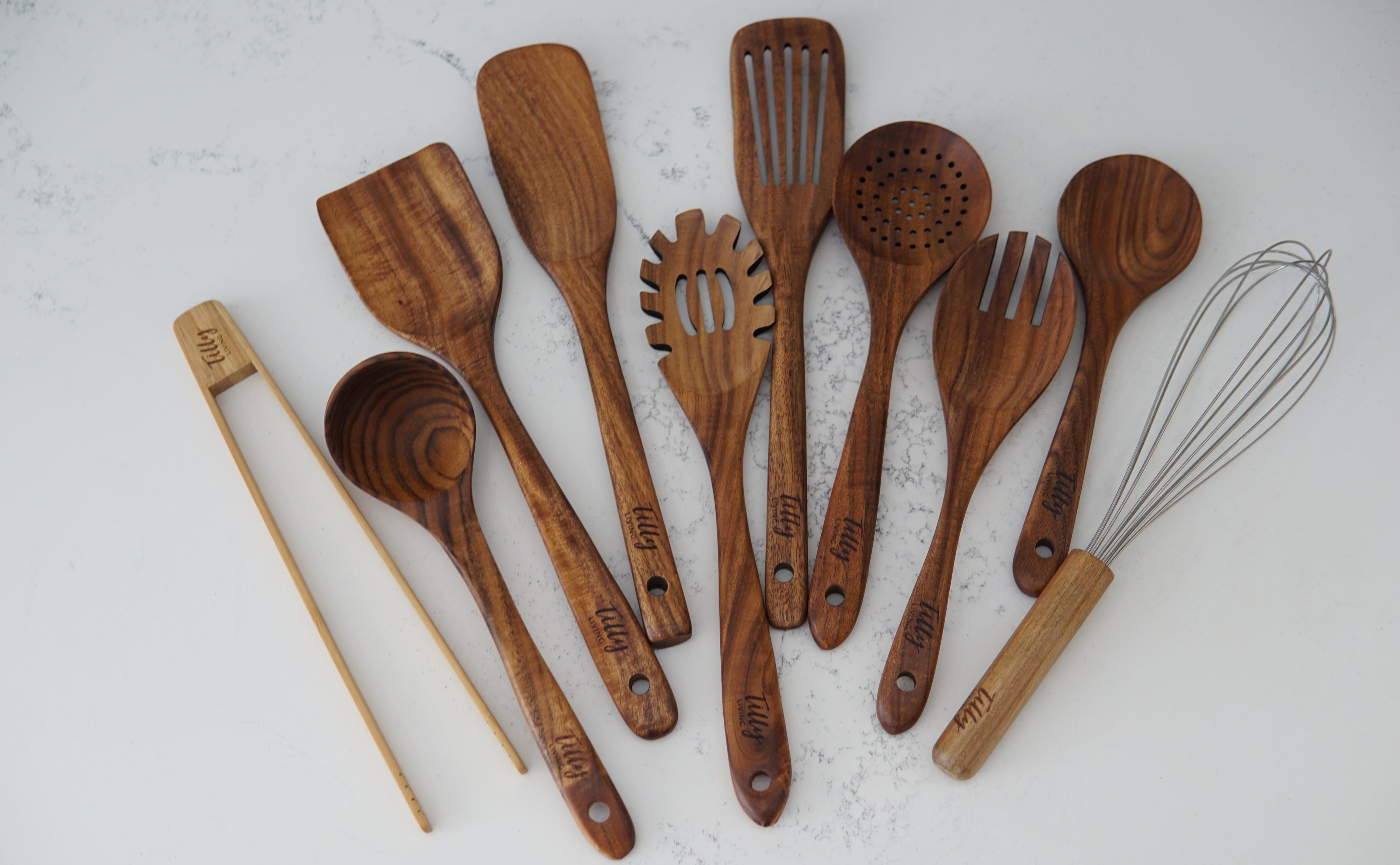 Teak wood kitchen utensil set ten piece assortment