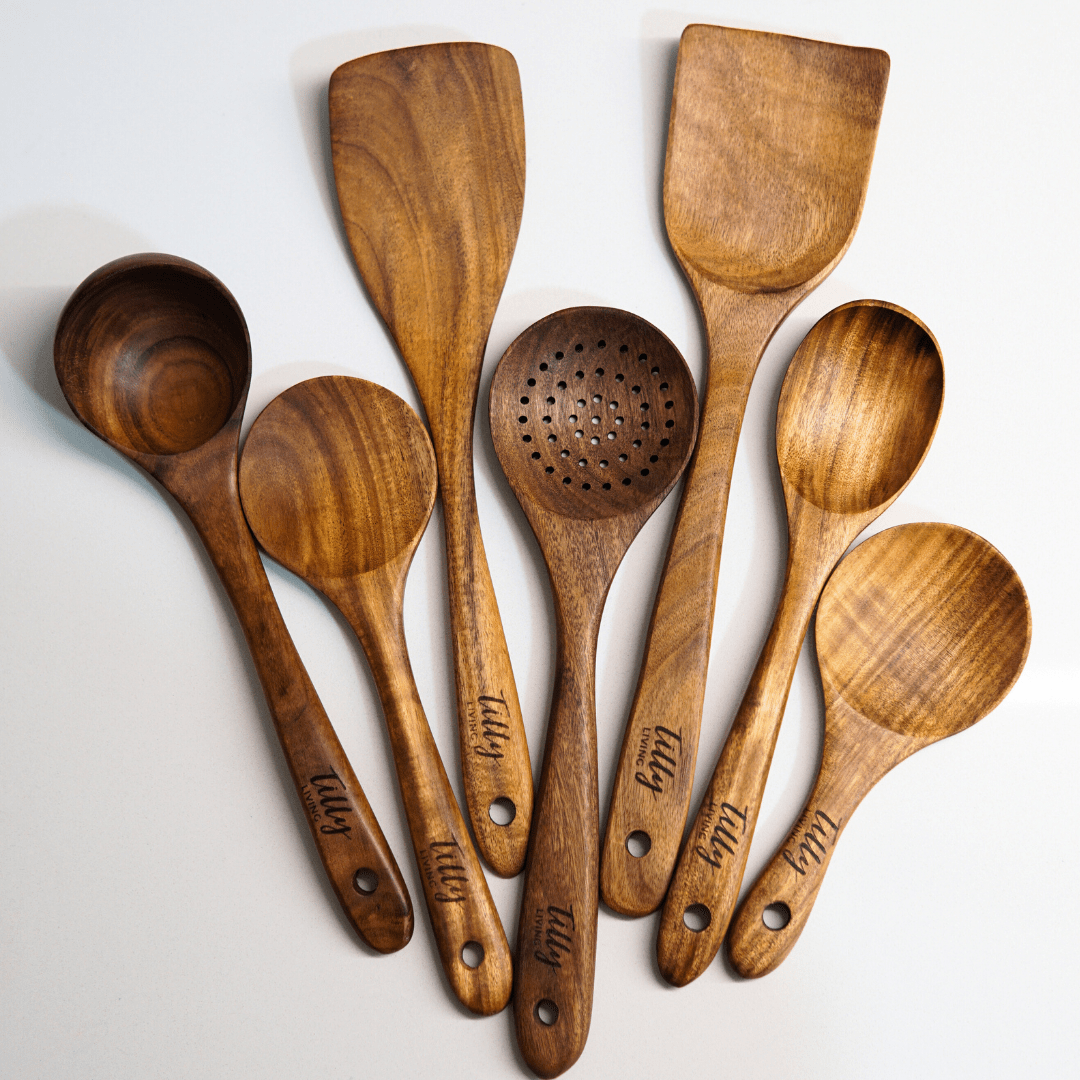 Teak wood kitchen utensil set ten piece assortment