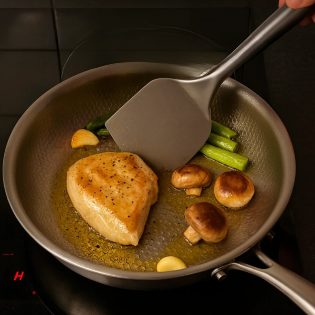 Titanium Induction Cookware Pan Hammered Finish Silver Color