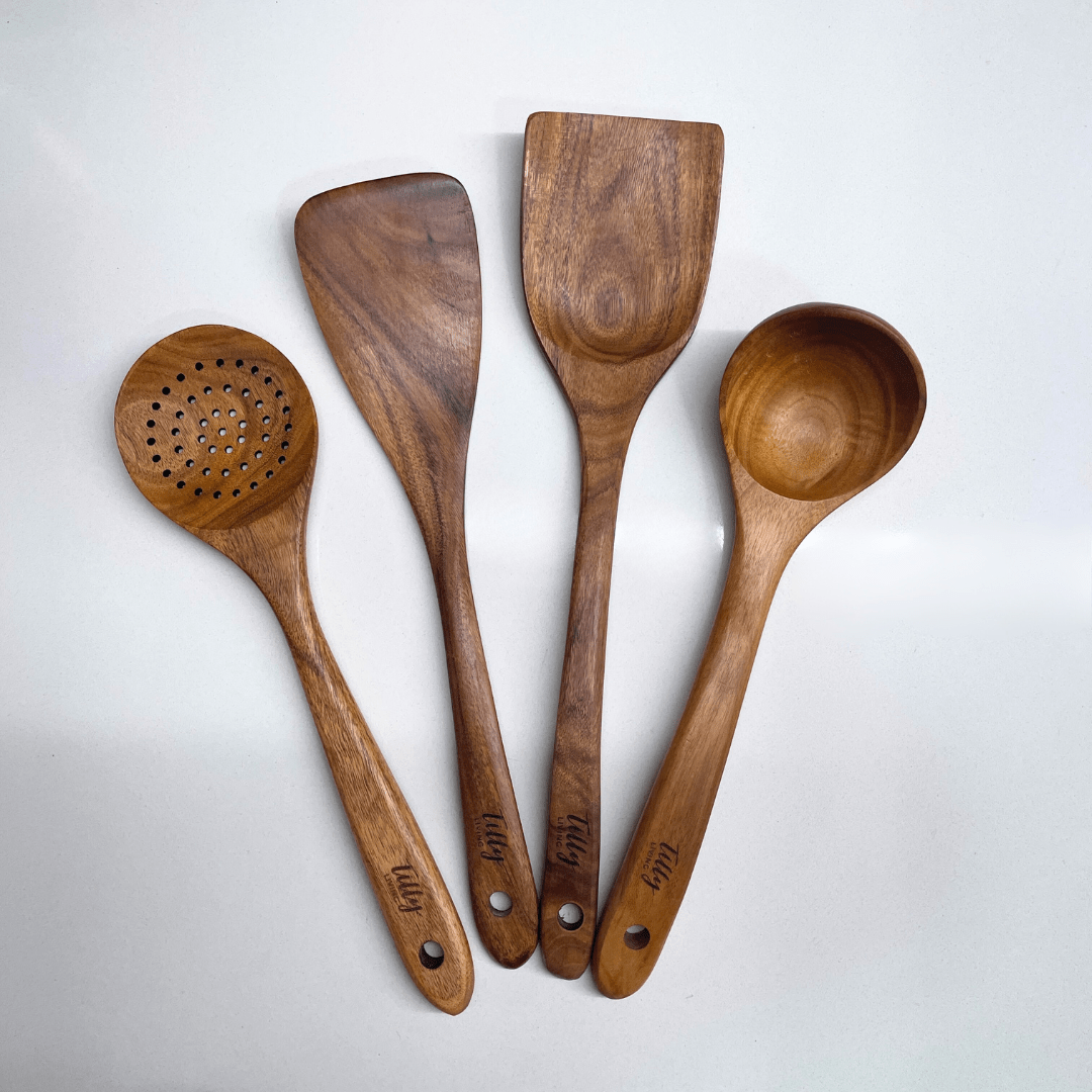 Teak Wooden Utensil Set with Multiple Pieces Options