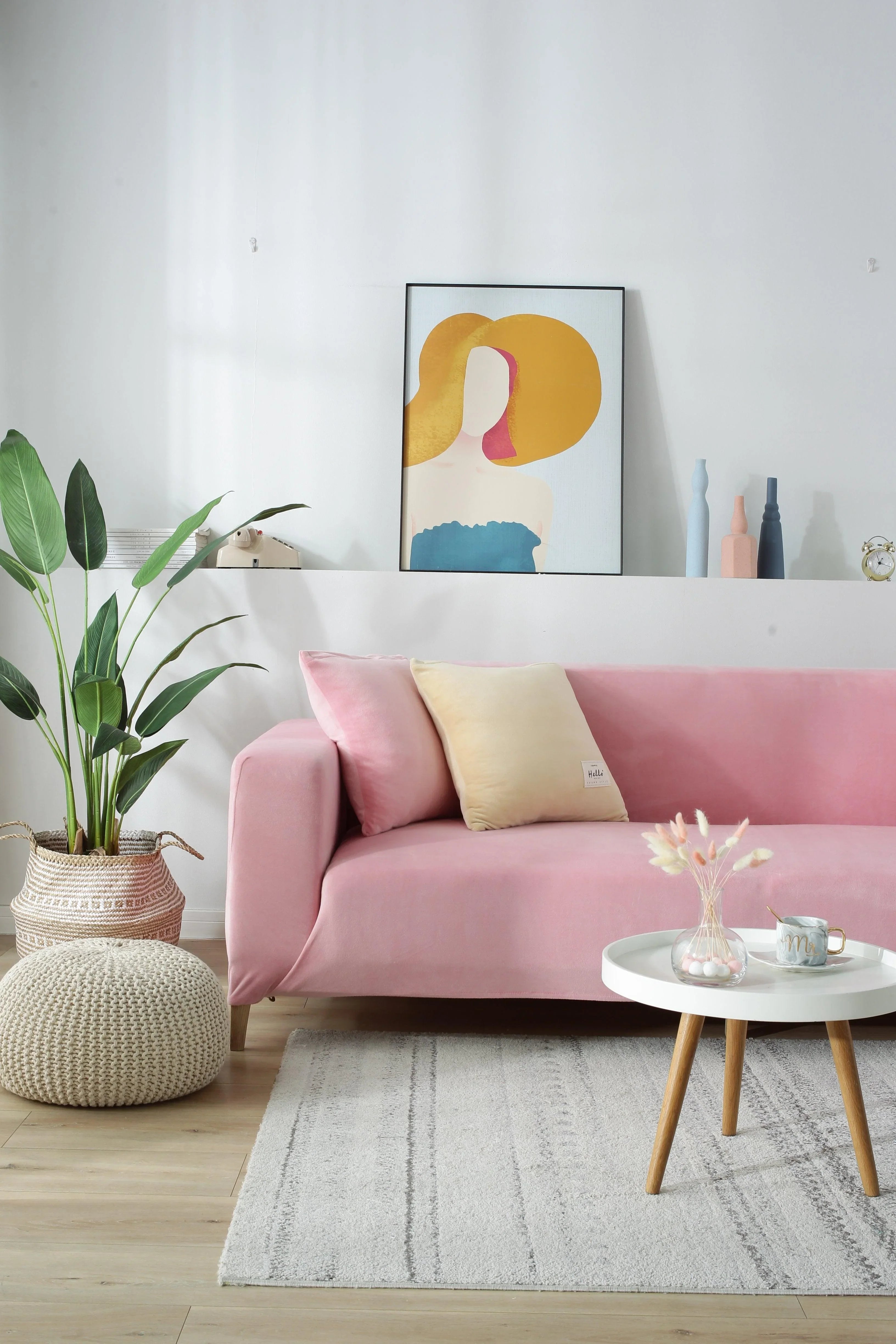 Velvet Sofa Cover Pink Stretch Universal Fit Cover