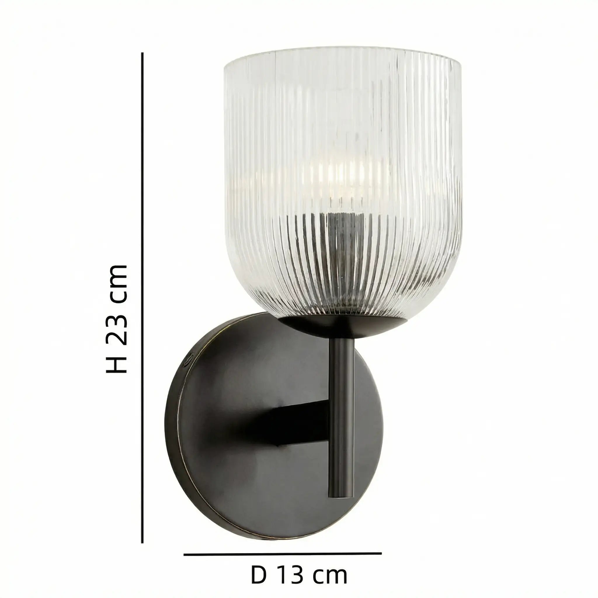 Ribbed Glass Metal Wall Lamp with E12 Bulb Base