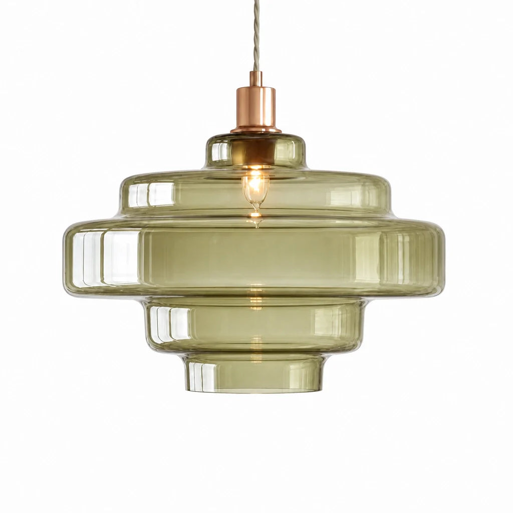 Multi Layer Glass Pendant Light with LED E27 Base Fixture