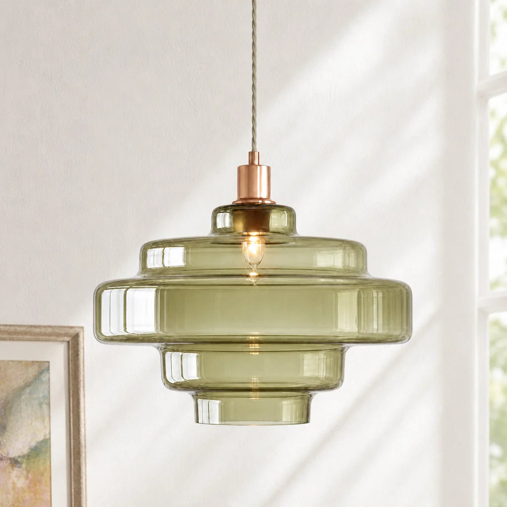 Multi Layer Glass Pendant Light with LED E27 Base Fixture
