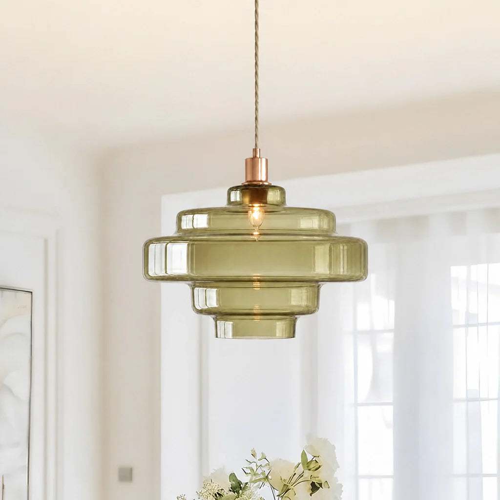 Multi Layer Glass Pendant Light with LED E27 Base Fixture