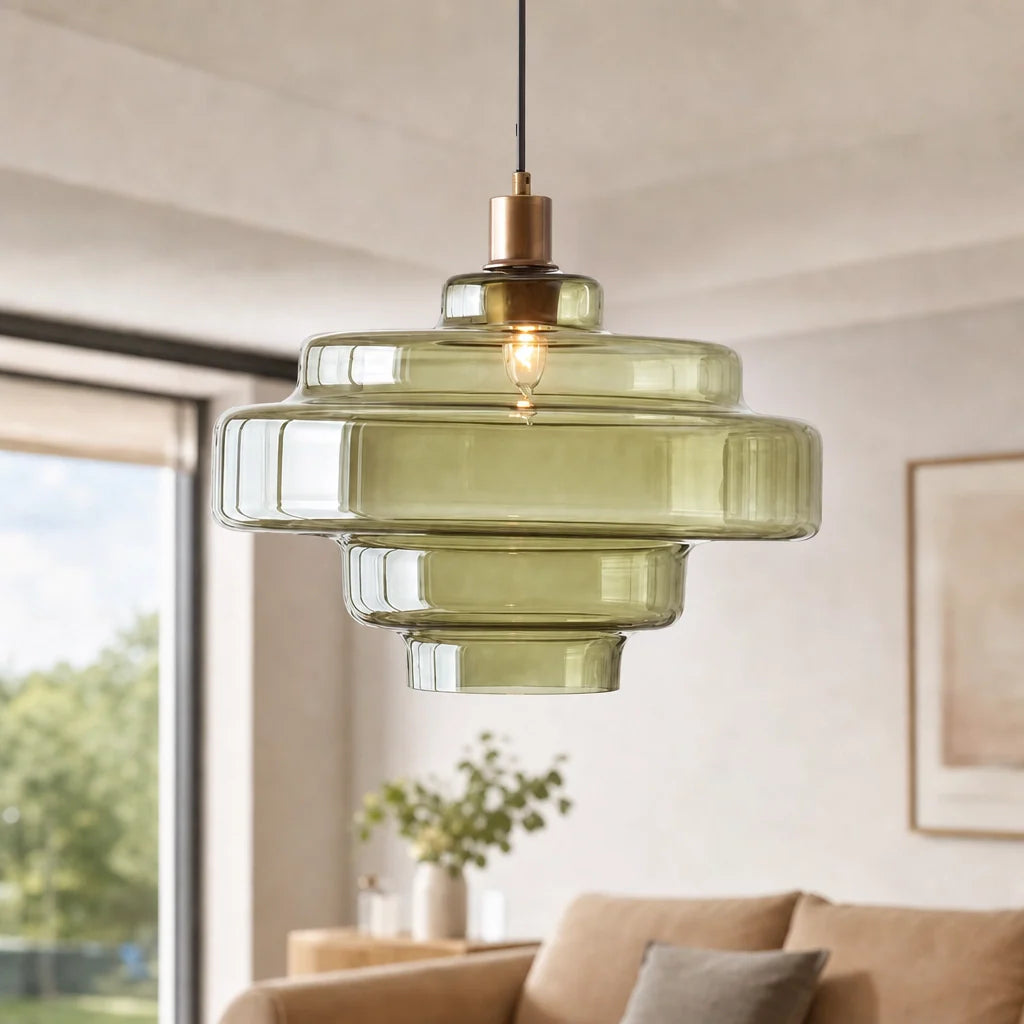 Multi Layer Glass Pendant Light with LED E27 Base Fixture