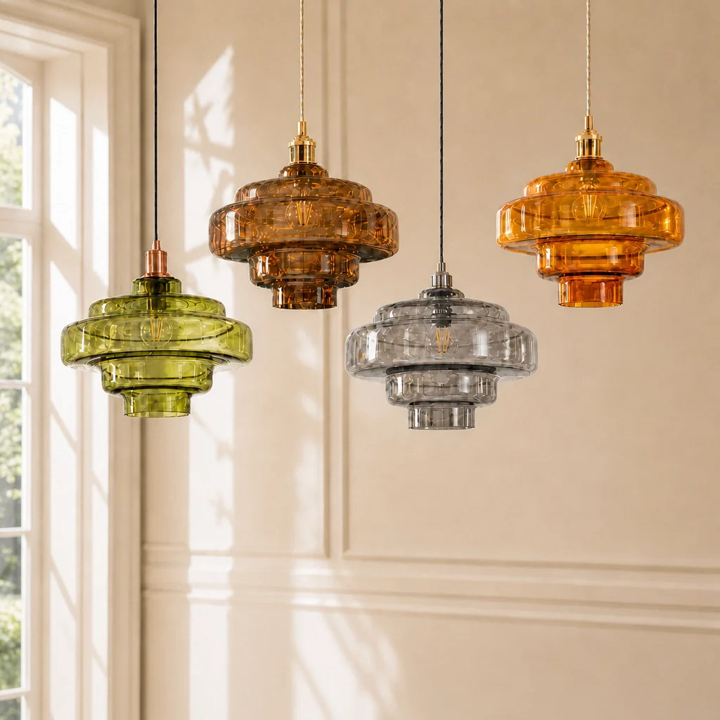 Multi Layer Glass Pendant Light with LED E27 Base Fixture