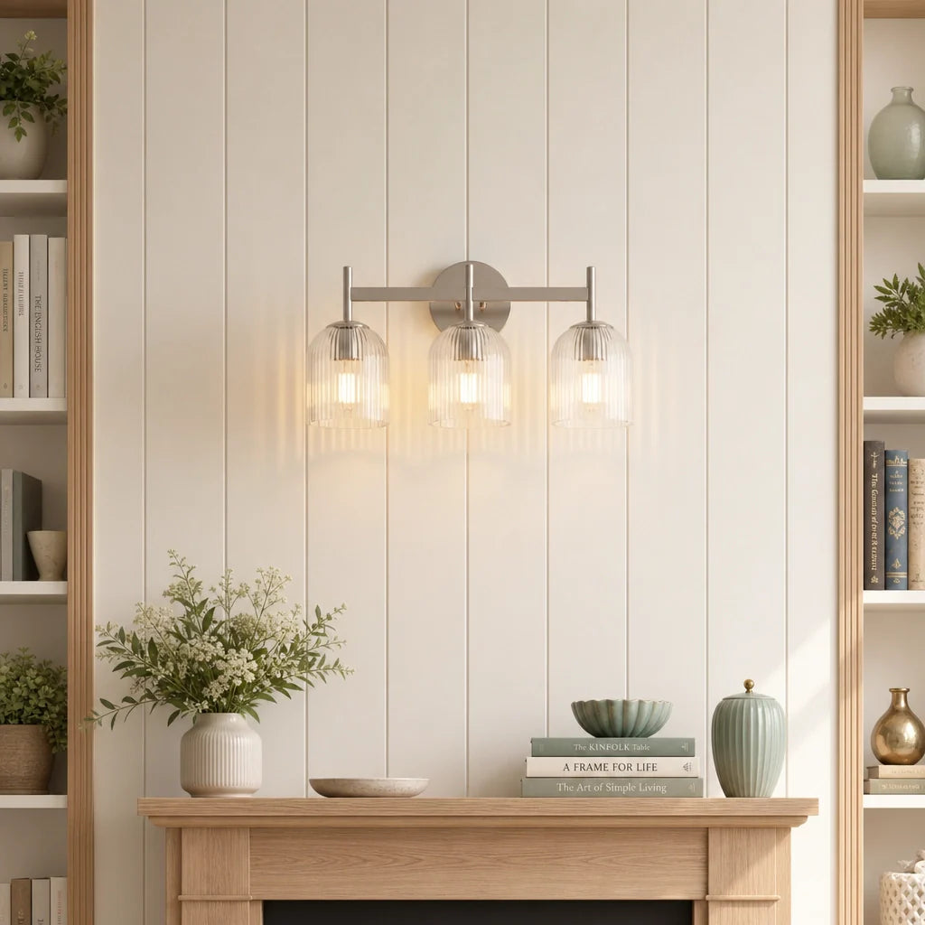 Ribbed Glass Metal Wall Lamp with E12 Bulb Base