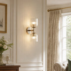 Ribbed Glass Metal Wall Lamp with E12 Bulb Base