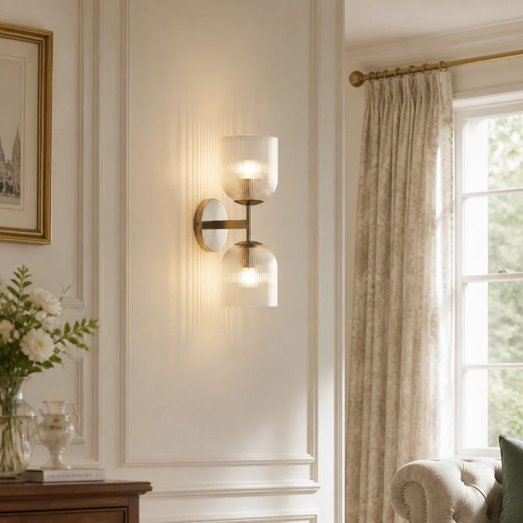 Ribbed Glass Metal Wall Lamp with E12 Bulb Base