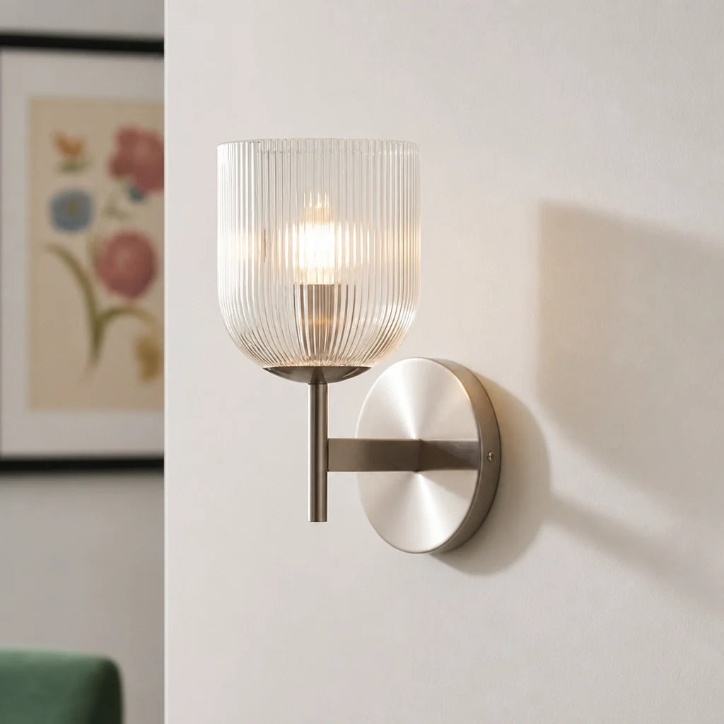 Ribbed Glass Metal Wall Lamp with E12 Bulb Base
