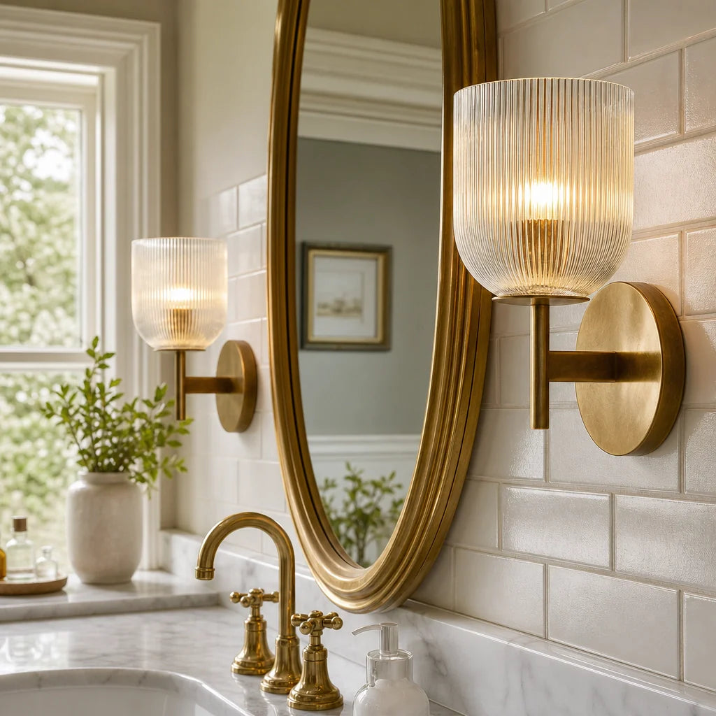 Ribbed Glass Metal Wall Lamp with E12 Bulb Base
