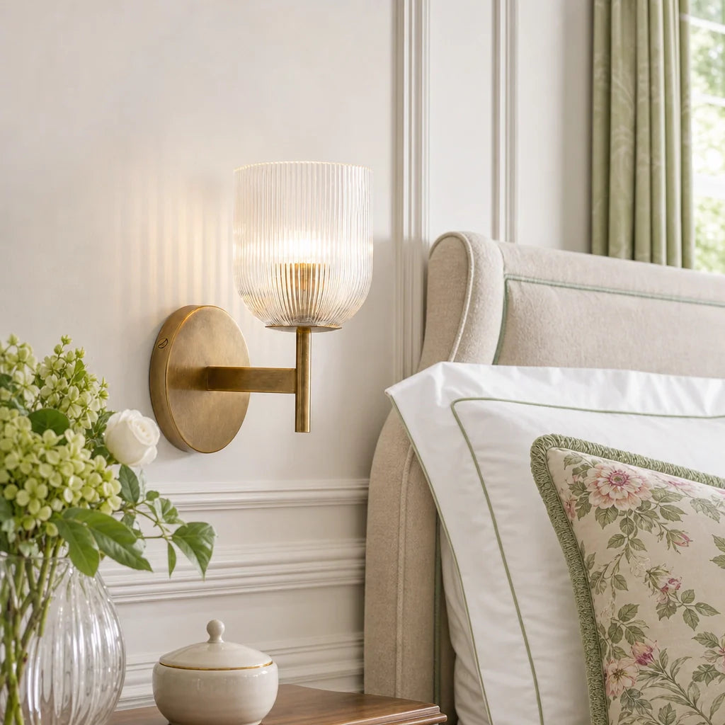 Ribbed Glass Metal Wall Lamp with E12 Bulb Base