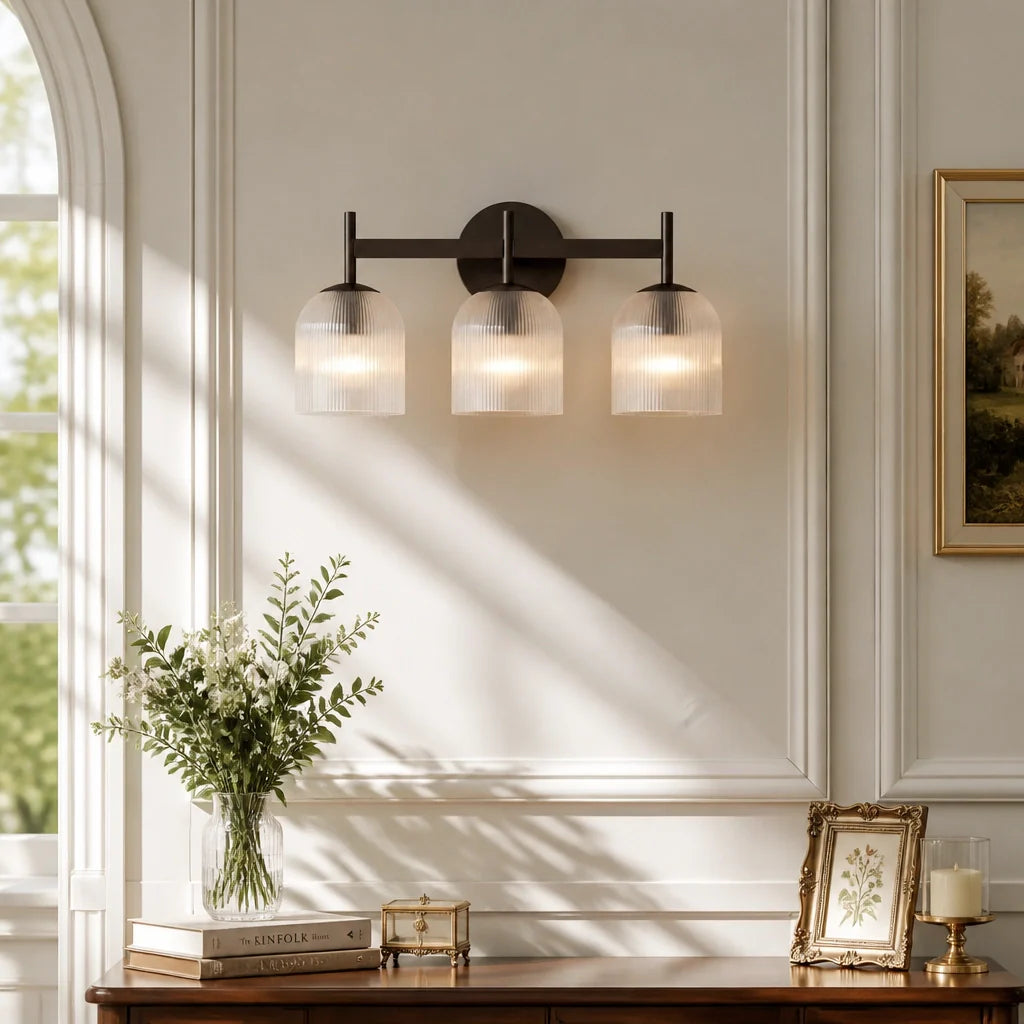 Ribbed Glass Metal Wall Lamp with E12 Bulb Base