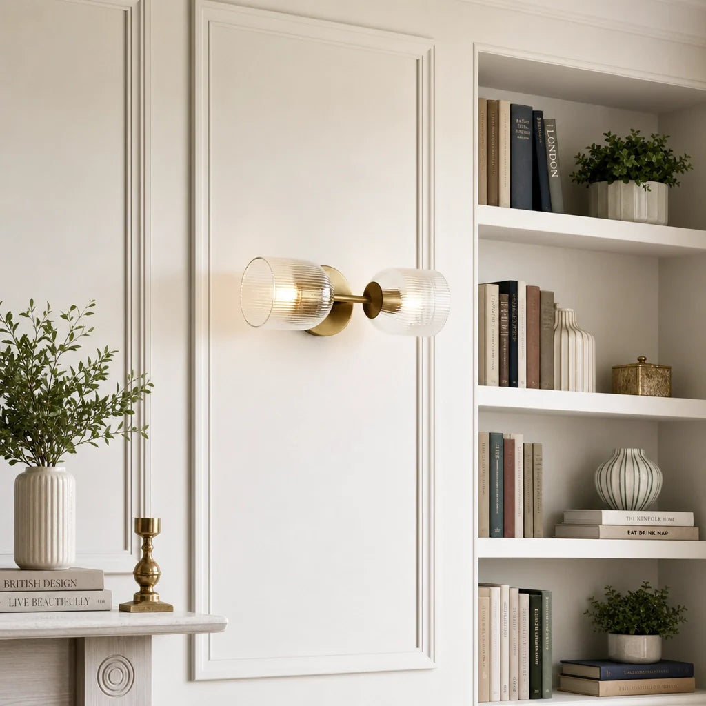 Ribbed Glass Metal Wall Lamp with E12 Bulb Base