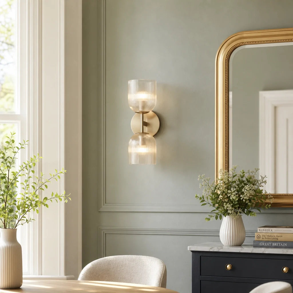 Ribbed Glass Metal Wall Lamp with E12 Bulb Base