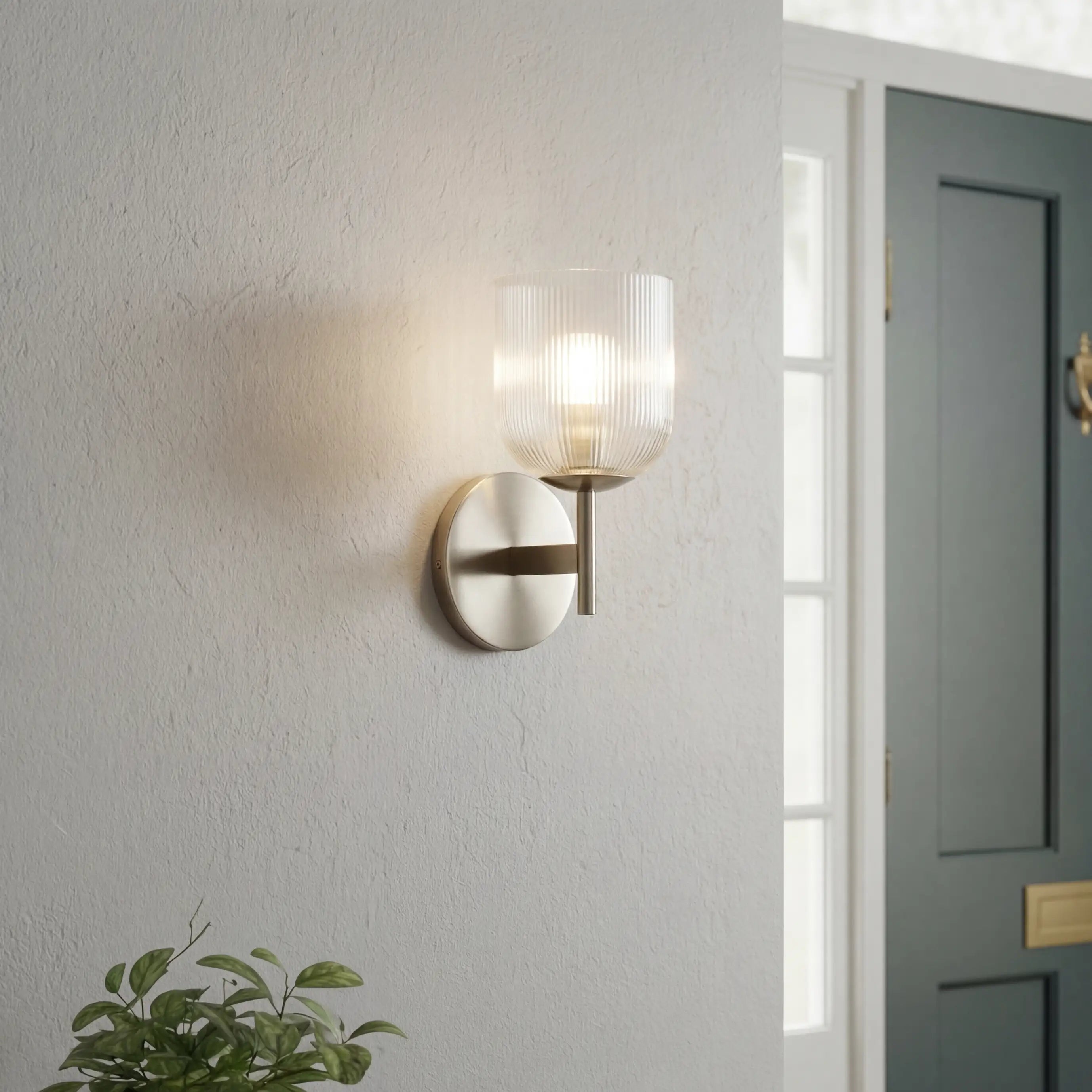 Ribbed Glass Metal Wall Lamp with E12 Bulb Base