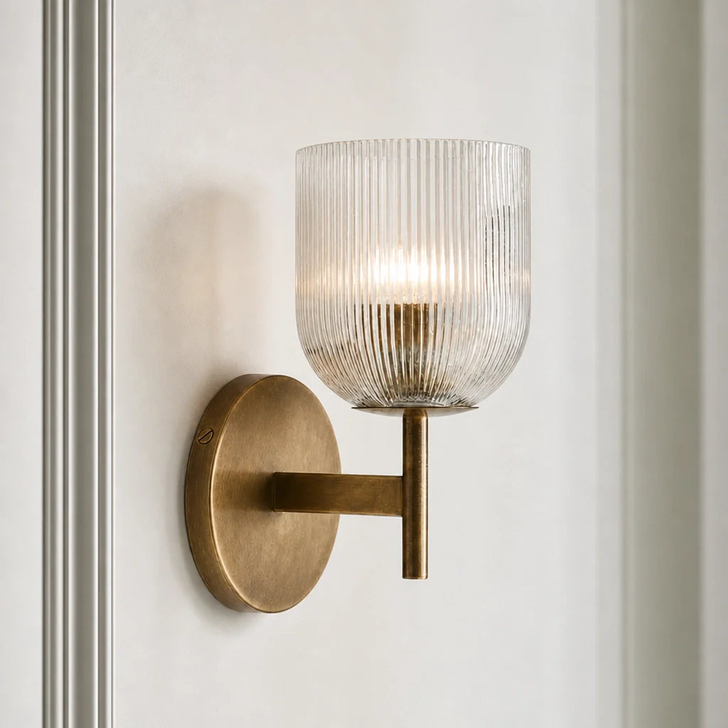 Ribbed Glass Metal Wall Lamp with E12 Bulb Base