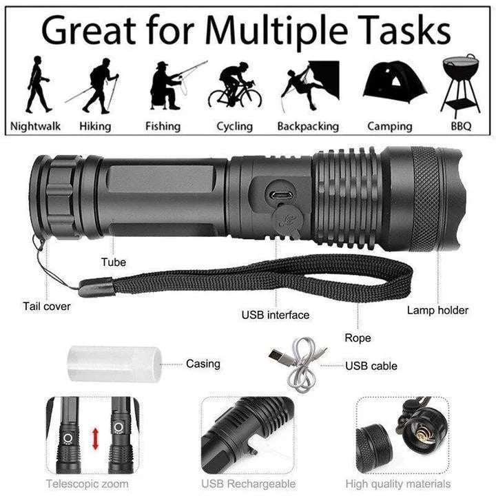 XHP 50 LED Flashlight with Micro USB Charging