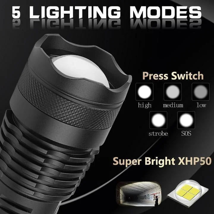 XHP 50 LED Flashlight with Micro USB Charging