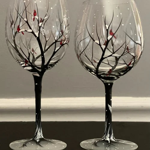 Hand Painted Four Seasons Tree Wine Glass Set