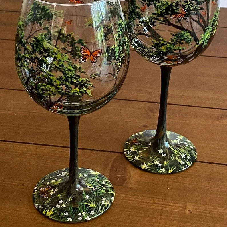 Hand Painted Four Seasons Tree Wine Glass Set