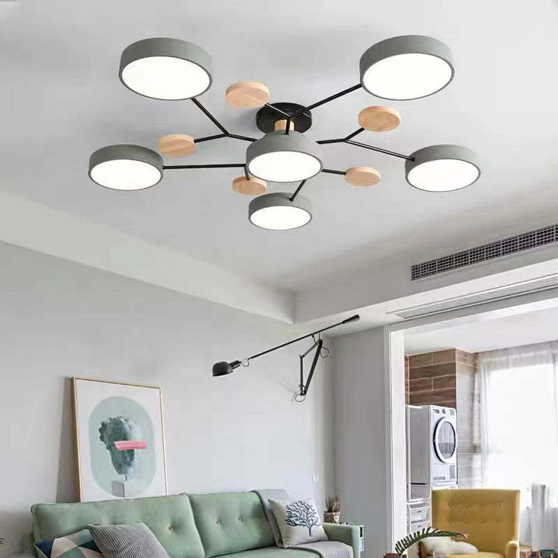 Round LED Ceiling Light with Acrylic Shade and Wood Metal Base
