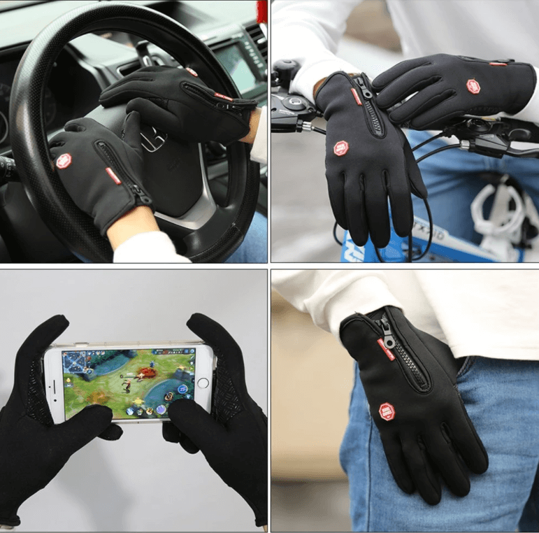 Polyester Spandex Touchscreen Gloves with PU Leather Fingertips