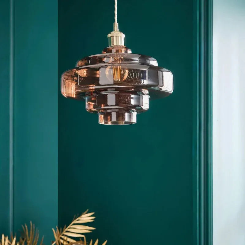 Multi Layer Glass Pendant Light with LED E27 Base Fixture
