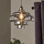 Multi Layer Glass Pendant Light with LED E27 Base Fixture